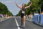 10 July 2022; Joseph Fowler of Clonliffe Harriers celebrates finishing the Irish Runner 10 Mile, Sponsored by Sports Travel International, incorporating the AAI National 10 Mile Road Race Championships at the Phoenix Park in Dublin. Photo by Sam Barnes/Sportsfile