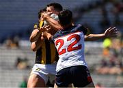 10 July 2022; Jamie Holohan of Kilkenny in action against Mike Boyle, 22, and Danny Corridan of New York  during the GAA Football All-Ireland Junior Championship Final match between Kilkenny and New York at Croke Park in Dublin. Photo by Ray McManus/Sportsfile