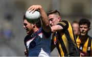 10 July 2022; Brian Coughlan of New York is tackled by Shane Kelly of Kilkenny during the GAA Football All-Ireland Junior Championship Final match between Kilkenny and New York at Croke Park in Dublin. Photo by Stephen McCarthy/Sportsfile