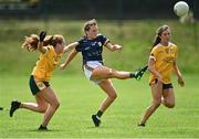 10 July 2022; Sinéad Hayden of Carlow in action against Megan McGarry and Maria O'Neill of Antrim during the TG4 All-Ireland Ladies Football Junior Championship Semi-Final match between Antrim and Carlow at Lann Léire GAA club in Dunleer, Louth. Photo by Oliver McVeigh/Sportsfile