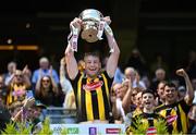 10 July 2022; Kilkenny captain Mick Malone lifts the cup after his side's victory in the GAA Football All-Ireland Junior Championship Final match between Kilkenny and New York at Croke Park in Dublin. Photo by Piaras Ó Mídheach/Sportsfile