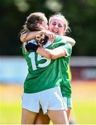 10 July 2022; Elaine Maguire, right, and Laura Grew of Fermanagh celebrate after the TG4 All-Ireland Ladies Football Junior Championship Semi-Final match between Fermanagh and Limerick at St Brigid’s GAA club in Kiltoom, Roscommon. Photo by David Fitzgerald/Sportsfile