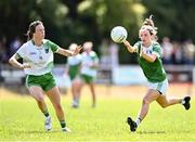 10 July 2022; Aisling O'Brien of Fermanagh in action against Alva Quaid of Limerick during the TG4 All-Ireland Ladies Football Junior Championship Semi-Final match between Fermanagh and Limerick at St Brigid’s GAA club in Kiltoom, Roscommon. Photo by David Fitzgerald/Sportsfile