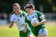 10 July 2022; Eimear Smyth of Fermanagh in action against Alva Quaid of Limerick during the TG4 All-Ireland Ladies Football Junior Championship Semi-Final match between Fermanagh and Limerick at St Brigid’s GAA club in Kiltoom, Roscommon. Photo by David Fitzgerald/Sportsfile