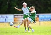 10 July 2022; Cliodhna McElroy of Fermanagh scores her side's fourth goal during the TG4 All-Ireland Ladies Football Junior Championship Semi-Final match between Fermanagh and Limerick at St Brigid’s GAA club in Kiltoom, Roscommon. Photo by David Fitzgerald/Sportsfile