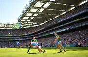 10 July 2022; Tom Lahiff of Dublin is tackled by David Moran of Kerry during the GAA Football All-Ireland Senior Championship Semi-Final match between Dublin and Kerry at Croke Park in Dublin. Photo by Ramsey Cardy/Sportsfile