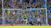 10 July 2022; Seán O'Shea of Kerry shoots at goal, after a penalty saved by Dublin goalkeeper Evan Comerford during the GAA Football All-Ireland Senior Championship Semi-Final match between Dublin and Kerry at Croke Park in Dublin. Photo by Ramsey Cardy/Sportsfile