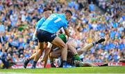 10 July 2022; Seán O'Shea of Kerry in action against Dublin players, from left, Eoin Murchan, James McCarthy and goalkeeper Evan Comerford during the GAA Football All-Ireland Senior Championship Semi-Final match between Dublin and Kerry at Croke Park in Dublin. Photo by Stephen McCarthy/Sportsfile