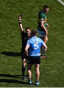 10 July 2022; Referee Paddy Neilan shows John Small of Dublin a black card during the GAA Football All-Ireland Senior Championship Semi-Final match between Dublin and Kerry at Croke Park in Dublin. Photo by Daire Brennan/Sportsfile