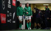 9 July 2022; Ireland captain Jonathan Sexton, watched by head coach Andy Farrell, right, leads his side out onto the pitch before the Steinlager Series match between the New Zealand and Ireland at the Forsyth Barr Stadium in Dunedin, New Zealand. Photo by Brendan Moran/Sportsfile