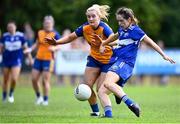 10 July 2022; Mo Nerney of Laois shoots to score her side's second goal during the TG4 All-Ireland Ladies Football Intermediate Championship Semi-Final match between Clare and Laois at St Brigid’s GAA club in Kiltoom, Roscommon. Photo by Brendan Moran/Sportsfile