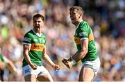 10 July 2022; David Clifford, right, and Brian Ó Beaglaíoch of Kerry celebrate the match winning free during the GAA Football All-Ireland Senior Championship Semi-Final match between Dublin and Kerry at Croke Park in Dublin. Photo by Ramsey Cardy/Sportsfile