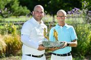 10 July 2022; Michael Finlan of Castle Golf Club, right, and his son Stephen Finlan of Grange Castle Golf Club, pictured with the trophy after winning the All Ireland Father & Son Foursomes 2022 – 60th Anniversary, at Castle Golf Club in Rathfarnham, Dublin. Photo by Sam Barnes/Sportsfile