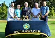 10 July 2022; Castle Golf Club captain Declan Allen, centre, with competitors, from left, Stephen Finlan of Grange Castle Golf Club, Michael Finlan of Castle Golf Club, Michael Bollard of Castle Golf Club and Mark Bollard of Castle Golf Club, during the All Ireland Father & Son Foursomes 2022 – 60th Anniversary -  at Castle Golf Club in Rathfarnham, Dublin. Photo by Sam Barnes/Sportsfile