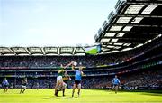 10 July 2022; Tom Lahiff of Dublin in action against Diarmuid O'Connor of Kerry during the GAA Football All-Ireland Senior Championship Semi-Final match between Dublin and Kerry at Croke Park in Dublin. Photo by Ramsey Cardy/Sportsfile