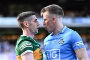 10 July 2022; Paul Geaney of Kerry and Seán Bugler of Dublin have words during the GAA Football All-Ireland Senior Championship Semi-Final match between Dublin and Kerry at Croke Park in Dublin. Photo by Piaras Ó Mídheach/Sportsfile