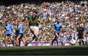 10 July 2022; Seán O'Shea of Kerry takes a first half penalty kick, that was saved by Dublin goalkeeper Evan Comerford, not pictured, during the GAA Football All-Ireland Senior Championship Semi-Final match between Dublin and Kerry at Croke Park in Dublin. Photo by Piaras Ó Mídheach/Sportsfile