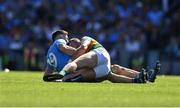 10 July 2022; David Clifford of Kerry is tackled by David Byrne of Dublin to result is a free which was pointed and ultimately won the GAA Football All-Ireland Senior Championship Semi-Final match between Dublin and Kerry at Croke Park in Dublin. Photo by Ray McManus/Sportsfile