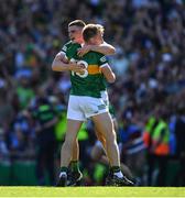 10 July 2022; Seán O'Shea of Kerry, left, who scored the winning point, celebrates with Killian Spillane after the final whistle was blown at the GAA Football All-Ireland Senior Championship Semi-Final match between Dublin and Kerry at Croke Park in Dublin. Photo by Ray McManus/Sportsfile