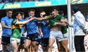 10 July 2022; Players including Seán O'Shea of Kerry, right, tussle after Seán O'Shea's penalty was saved by Dublin goalkeeper Evan Comerford, during the GAA Football All-Ireland Senior Championship Semi-Final match between Dublin and Kerry at Croke Park in Dublin. Photo by Piaras Ó Mídheach/Sportsfile