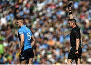 10 July 2022; Referee Paddy Neilan shows the black card to John Small of Dublin during the GAA Football All-Ireland Senior Championship Semi-Final match between Dublin and Kerry at Croke Park in Dublin. Photo by Piaras Ó Mídheach/Sportsfile