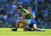 10 July 2022; David Clifford of Kerry is tackled by David Byrne of Dublin to result is a free which was pointed and ultimately won the GAA Football All-Ireland Senior Championship Semi-Final match between Dublin and Kerry at Croke Park in Dublin. Photo by Ray McManus/Sportsfile