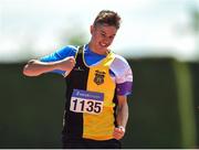 10 July 2022; Matais Quaglia of Kilkenny City Harriers AC celebrates winning the under 14 boys 200m during day three of the Irish Life Health National Juvenile Track and Field Championships at Tullamore Harriers Stadium in Tullamore, Offaly. Photo by Diarmuid Greene/Sportsfile