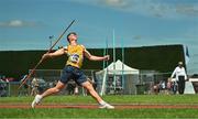 10 July 2022; Oisin Joyce of Lake District Athletics, Co Mayo, sets a championship record on his way to winning the under 18 boys javelin during day three of the Irish Life Health National Juvenile Track and Field Championships at Tullamore Harriers Stadium in Tullamore, Offaly. Photo by Diarmuid Greene/Sportsfile