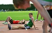 10 July 2022; Sean Stone of Templemore AC, Co Tipperary, after finishing second in the under 15 boys 250m hurdles during day three of the Irish Life Health National Juvenile Track and Field Championships at Tullamore Harriers Stadium in Tullamore, Offaly. Photo by Diarmuid Greene/Sportsfile