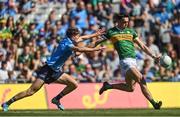 10 July 2022; David Clifford of Kerry in action against Michael Fitzsimons of Dublin during the GAA Football All-Ireland Senior Championship Semi-Final match between Dublin and Kerry at Croke Park in Dublin. Photo by Ramsey Cardy/Sportsfile