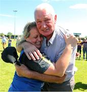 10 July 2022; Wexford manager Lizzy Kent  celebrate with a supporter after during the TG4 All-Ireland Ladies Football Intermediate Championship Semi-Final match between Roscommon and Wexford at Crettyard GAA club, Crettyard, Laois. Photo by Michael P Ryan/Sportsfile