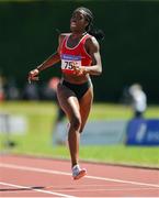 10 July 2022; Victoria Amiadamen of Dooneen AC, Limerick, on her way to winning the under 18 girls 400m hurdles during day three of the Irish Life Health National Juvenile Track and Field Championships at Tullamore Harriers Stadium in Tullamore, Offaly. Photo by Diarmuid Greene/Sportsfile