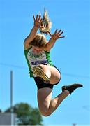 10 July 2022; Lauren Morgan of Craughwell AC, Galway, competing in the under 14 girls long jump during day three of the Irish Life Health National Juvenile Track and Field Championships at Tullamore Harriers Stadium in Tullamore, Offaly. Photo by Diarmuid Greene/Sportsfile