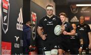 9 July 2022; New Zealand captain Sam Cane leads his side out onto the pitch before the Steinlager Series match between the New Zealand and Ireland at the Forsyth Barr Stadium in Dunedin, New Zealand. Photo by Brendan Moran/Sportsfile