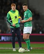 9 July 2022; Jonathan Sexton, right, and Ciaran Frawley of Ireland during the Steinlager Series match between the New Zealand and Ireland at the Forsyth Barr Stadium in Dunedin, New Zealand. Photo by Brendan Moran/Sportsfile