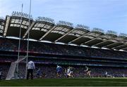 10 July 2022; Seán O'Shea of Kerry shoots to score his side's goal past Dublin goalkeeper Evan Comerford during the GAA Football All-Ireland Senior Championship Semi-Final match between Dublin and Kerry at Croke Park in Dublin. Photo by Stephen McCarthy/Sportsfile