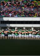 10 July 2022; Kerry players stand for the playing of the National Anthem before the GAA Football All-Ireland Senior Championship Semi-Final match between Dublin and Kerry at Croke Park in Dublin. Photo by Stephen McCarthy/Sportsfile