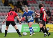 9 July 2022; Lynsey McKee of Galway WFC in action against Bohemians players Lisa Murphy, left, and Isobel Finnegan during the EVOKE.ie FAI Women's Cup First Round match between Bohemians and Galway WFC at Dalymount Park in Dublin. Photo by Michael P Ryan/Sportsfile