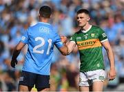10 July 2022; Diarmuid O'Connor of Kerry and James McCarthy of Dublin after the GAA Football All-Ireland Senior Championship Semi-Final match between Dublin and Kerry at Croke Park in Dublin. Photo by Stephen McCarthy/Sportsfile