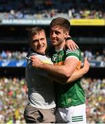 10 July 2022; Kerry players Darragh Roche, left, and Adrian Spillane celebrate after the GAA Football All-Ireland Senior Championship Semi-Final match between Dublin and Kerry at Croke Park in Dublin. Photo by Stephen McCarthy/Sportsfile