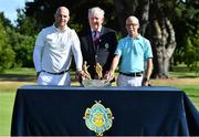 10 July 2022;  In attendance are, from left, Stephen Finlan of Grange Castle Golf Club, Castle Golf Club captain Declan Allen, and Michael Finlan of Castle Golf Club, with the trophy after the All Ireland Father & Son Foursomes 2022 – 60th Anniversary - at Castle Golf Club in Rathfarnham, Dublin. Photo by Sam Barnes/Sportsfile