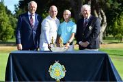 10 July 2022; Michael Finlan of Castle Golf Club, second from right, and his son Stephen Finlan of Grange Castle Golf Club, second from left, alongside Sponsor and owner of Dawson Jewellers Ken McDonagh, left, and Castle Golf Club captain Declan Alle, right, after winning the All Ireland Father & Son Foursomes 2022 – 60th Anniversary -  at Castle Golf Club in Rathfarnham, Dublin. Photo by Sam Barnes/Sportsfile