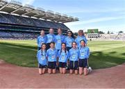10 July 2022; The Dublin team, back row, left to right, Emma McNerney, St Patrick's N.S., Muckerstaff, Coolarty, Longford, Hollie Cullen, Ballymore Eustace N.S., Ballymore, Naas, Kildare, Grace Moran, Glenville NS, Glenville, Cork, Úna Ó Bréartúin, Gaelscoil Chnoc Liamhna, Cnoc Liamhna, Baile Átha Cliath 16, Emily Broe, Lacken N.S., Lacken, Blessington, Wicklow, front row, left to right, Jessica Horan Ballyfin N.S. Ballyfin, Portlaoise Laois, Clodagh Scally, Saint Colman's N.S., Cappagh, Tullamore, Offaly, Heidi Murray, St.Manchans N.S., Tubber, Moate, Offaly, Tori Dempsey, Rolestown N.S., Rolestown, Swords, Dublin, Jules Barry, Two Mile House N.S., Two Mile House, Naas, Kildare, ahead of the INTO Cumann na mBunscol GAA Respect Exhibition Go Games at the GAA Football All-Ireland Senior Championship Semi-Final match between Dublin and Kerry at Croke Park in Dublin. Photo by Daire Brennan/Sportsfile