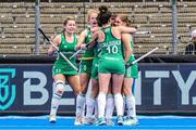 10 July 2022; Roisin Upton of Ireland celebrating scoring her first goal with her team mates during the FIH Women's Hockey World Cup 9th/10th Place Play-off match between Ireland and South Africa at Wagener Stadium in Amstelveen, Netherlands. Photo by Jeroen Meuwsen/Sportsfile