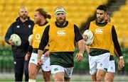 12 July 2022; Michael Bent of Ireland, centre, in the warm-up before the match between the Maori All Blacks and Ireland at the Sky Stadium in Wellington, New Zealand. Photo by Brendan Moran/Sportsfile