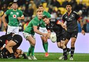 12 July 2022; Brad Weber of Maori All Blacks is tackled by Ciaran Frawley of Ireland during the match between the Maori All Blacks and Ireland at the Sky Stadium in Wellington, New Zealand. Photo by Brendan Moran/Sportsfile