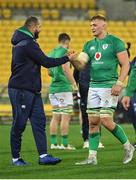 12 July 2022; Ireland head coach Andy Farrell, left, celebrates with Gavin Coombes after the match between the Maori All Blacks and Ireland at the Sky Stadium in Wellington, New Zealand. Photo by Brendan Moran/Sportsfile