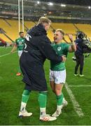 12 July 2022; Ireland players, Craig Casey, right, and Kieran Treadwell celebrate after the match between the Maori All Blacks and Ireland at the Sky Stadium in Wellington, New Zealand. Photo by Brendan Moran/Sportsfile
