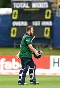 12 July 2022; Paul Stirling of Ireland walks after being bowled out for a duck during the Men's One Day International match between Ireland and New Zealand at Malahide Cricket Club in Dublin. Photo by Harry Murphy/Sportsfile