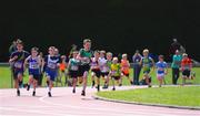 2 July 2022; Garvan Curran of Castlerea Crusaders A.C., 1467, leads the Boy's U9's 300m during the Irish Life Health Children’s Team Games & U12/U13 Championships in Tullamore, Offaly. Photo by George Tewkesbury/Sportsfile